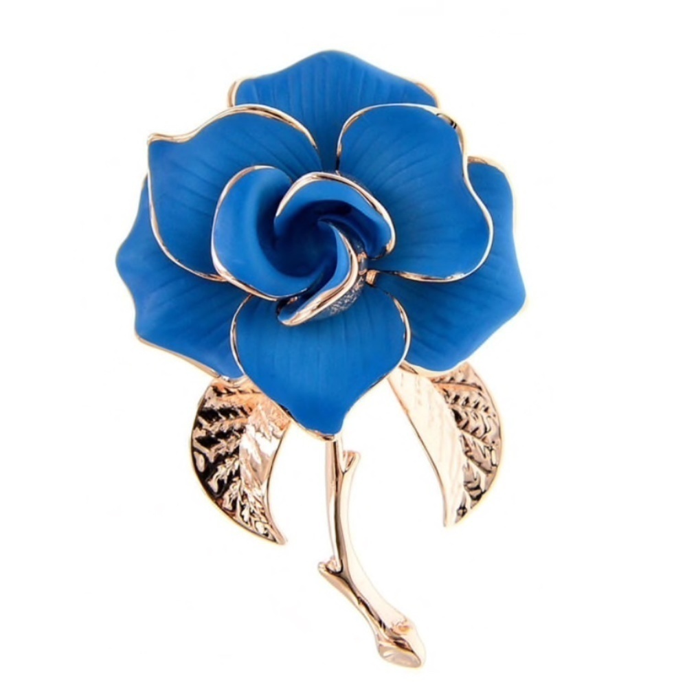 Blue Rose Goldtone Brooch